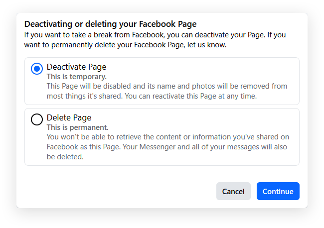 How to Delete or Deactivate Your Page